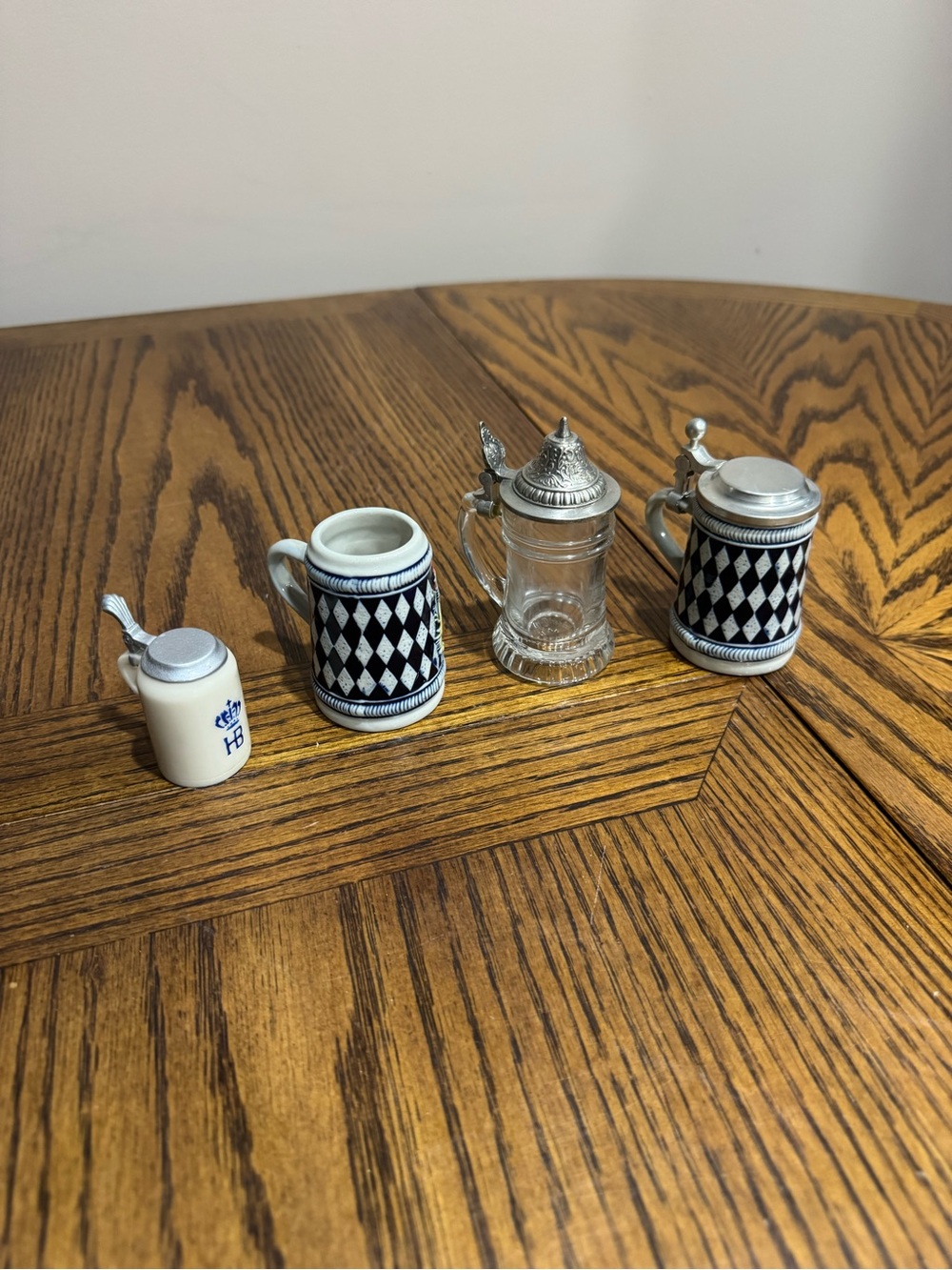 Blue and White Mini Stein Set - Decorative Porcelain and Glass